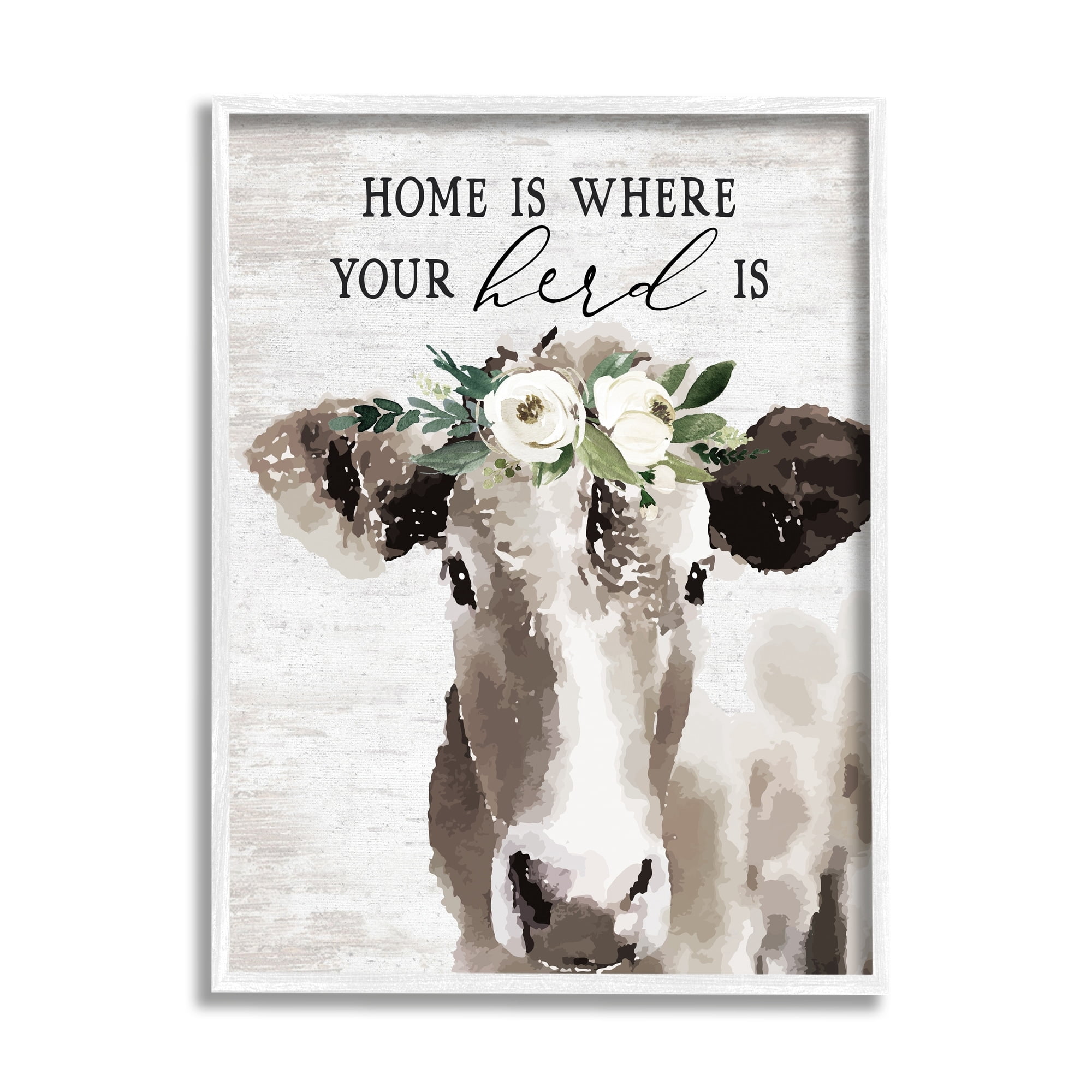 Stupell Industries Home's Where Your Herd Is Boho Floral Cow, 24 x 30, Design by Lettered and Lined