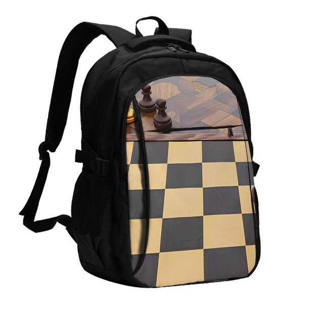 Disketp Chess Board With Pawns Mochila de Viaje Estampada para Laptop con Puerto de Carga USB, Mochila Impermeable para Computadora – Regalo para Hombres y Mujeres