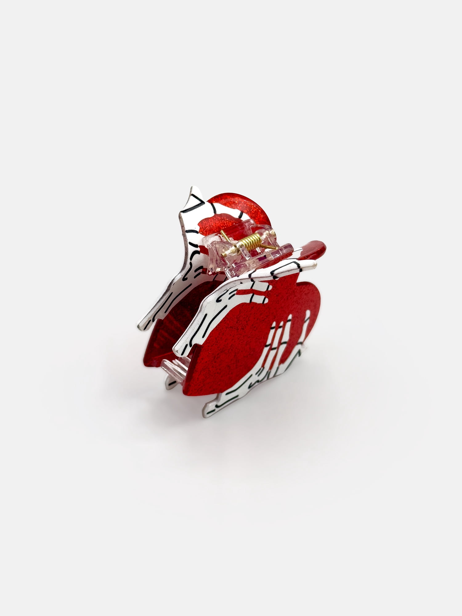 Way To Celebrate Heart W/ Skeleton Hands Acrylic Hair Claw, Red/White