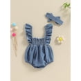 thumbnail image 4 of Bagilaanoe Newborn Baby Girl Summer Denim Rompers Ruffles Fly Sleeve Bodysuits + Headband 3M 6M 9M 12M Infant Casual One Piece Short Jumpsuit, 4 of 8
