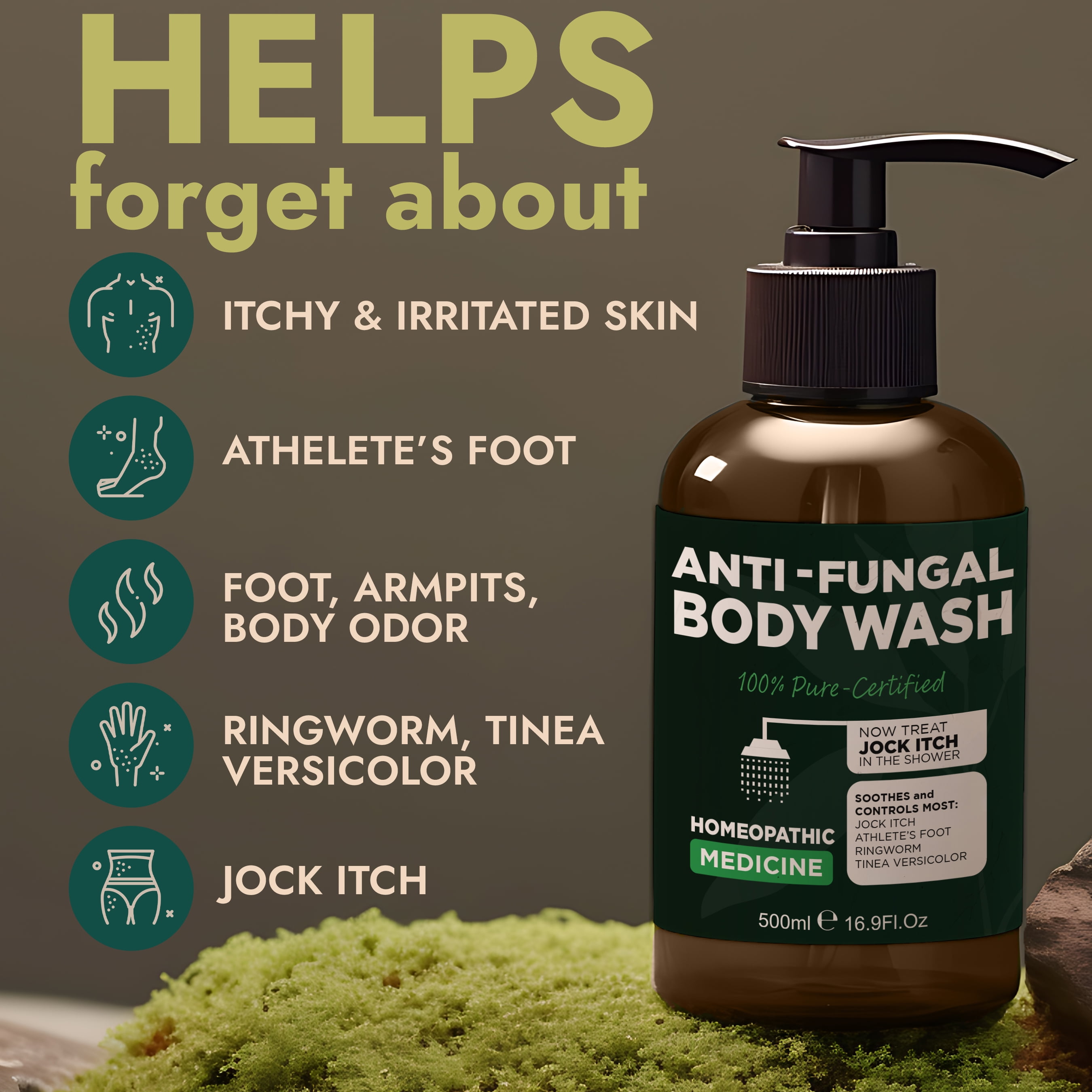 16.9 oz Tea Tree Antifungal Antibacterial Soap & Body Wash + Free Silicon Body Scrubber
