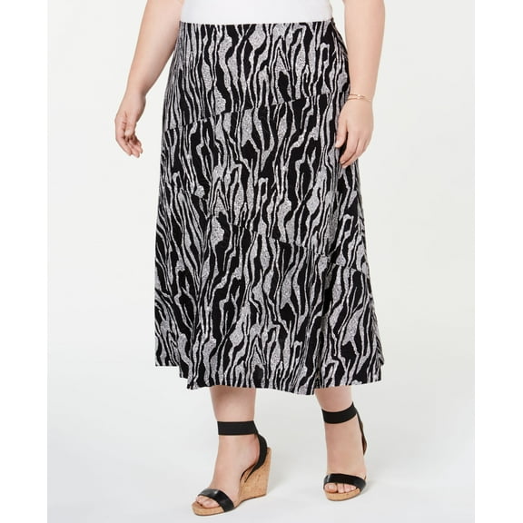 JM Collection Plus Size Printed Jacquard Skirt Tectonic Stripe 3X