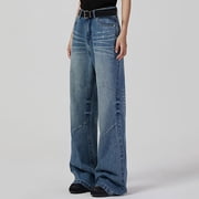 SwiftWear Women Flare Bell Bottom Jeans Trendy Cowboy Baggy Denim Pants with Pockets High Waisted Jeans, Navy M