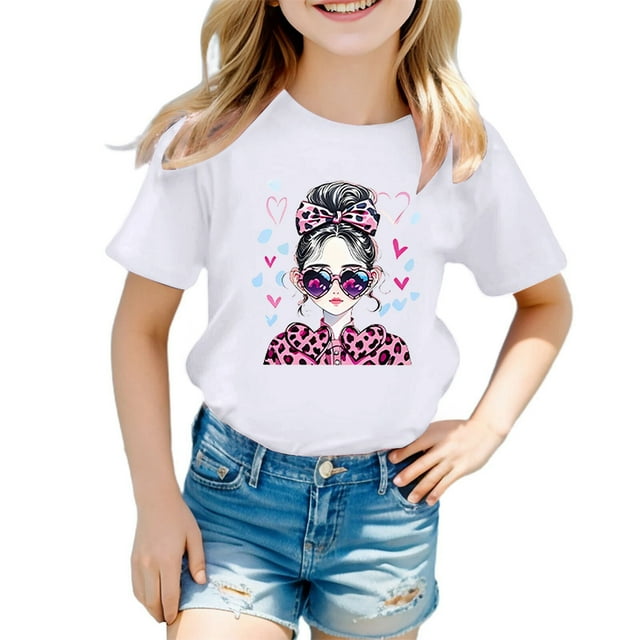 Hauts d'Été Garçons Filles T-Shirts Mode Décontractée Graphique Col Rond Manches Courtes Pull T-Shirt Printemps pour Garçon 3-4 T