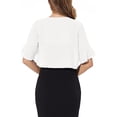 thumbnail image 7 of LEKODE Ruffle Short Sleeve Chiffon Bolero Shrug Womens Cropped Loose Fit Lightweight Formal Wedding Evening Layering Outer Tops White XL, 7 of 7