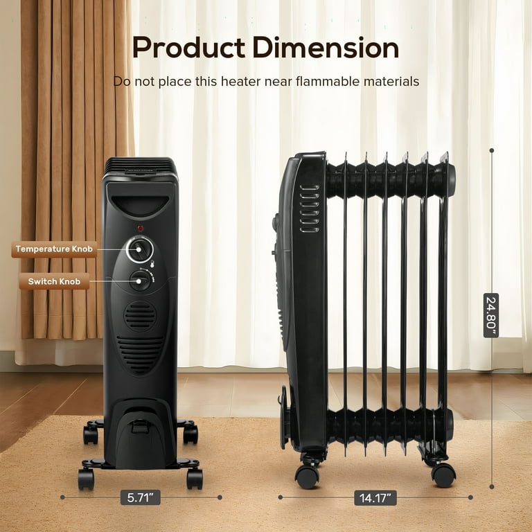 KissAir Electric Oil Filled Radiator Space Heater, Quiet Portable