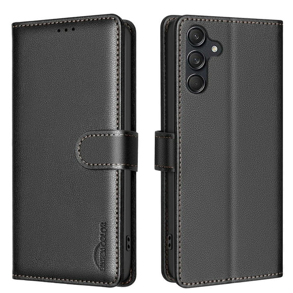 For Samsung Galaxy S25 Wallet Case with RFID Blocking Credit Card Holder, PU Leather Folio Flip Kickstand Protective Shockproof Rugged Phone Case Cover For Women Men,Black