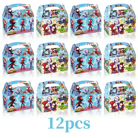 12 PCS Spider-Man Cartoon Anime Party Kraft Paper Goodie Boxes – Small Gift Boxes for Spider-Man Themed Birthday Supplies & Decor