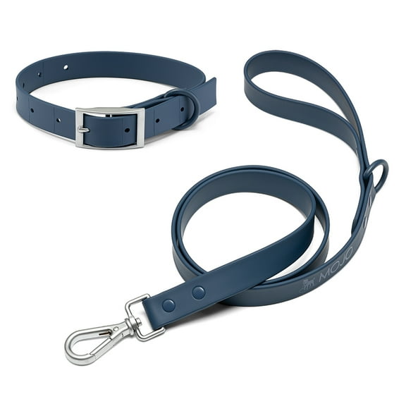 Mojo Pet Supply Hydro Combo Dog Collar & Leash in Steel Blue with Silver Hardware | Waterproof and Odor Free | Heavy Duty Dog Collar & Leash | Adjustable Size Collar | Easy to Clean