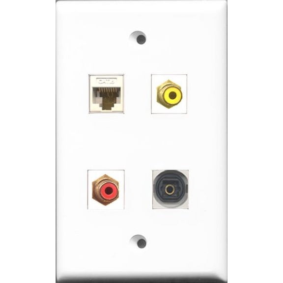 RiteAV 1 Port RCA Red and 1 Port RCA Yellow and 1 Port Toslink and 1 Port Cat6 Ethernet White Wall Plate