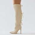 thumbnail image 4 of FSJ Women Simple Lace Up Over the Knee Boots Stiletto High Heel Pointed Closed Toe Sexy Party Dress Long Boots Shoes Size 4 Cream, 4 of 4