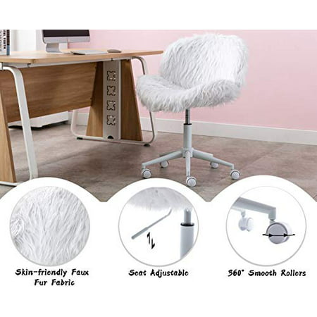 Shunzhi Fuzzy Vanity Chair Faux Fur, White Fluffy Desk Chair Ikea