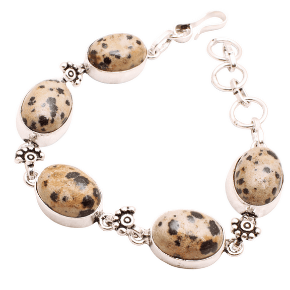 Silver Plated Bracelet For Women, Fashion Jewelry Silver Plated Bracelet, Handmade Gemstone Bracelet Jewelry For Women And Girls Charm Bracelet Dalmatian Jasper Gemstone Bracelet, 17 Gms BRA-1027