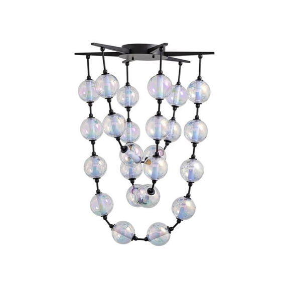 Pearla 28" LED Pendant in Matte Black with Iridescent Glass Shade