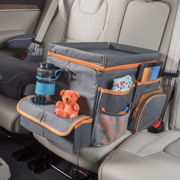 Car Organizer With Cooler - Back Seat Organizer for Kids or Front Seat Organizer for Drivers with Cup Holder Bin, Tray Top and Storage Pockets