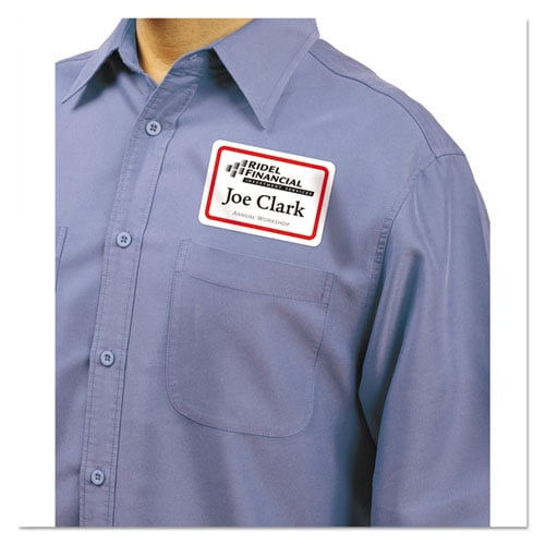 "Flexible Adhesive Name Badge Labels, 3.38 X 2.33, White/red Border, 400/box | Bundle of 2 Boxes"