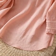 thumbnail image 4 of Women Cotton Linen Shirt Blouse V/Round Neck 3/4 Ruffle Sleeve Summer Fall Retro Embroidered Casual Loose Pleated Tunic Tee Tops,Pink,L, 4 of 5