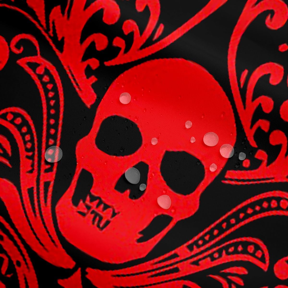 Adults Red Damask Shower Curtain Antique Victorian Baroque Bath Curtain 72" Wx84 L,Vintage Floral Exotic Sugar Skull Waterproof Bathroom Curtains,Gothic Bone Skeleton Bohemian Decor,Black