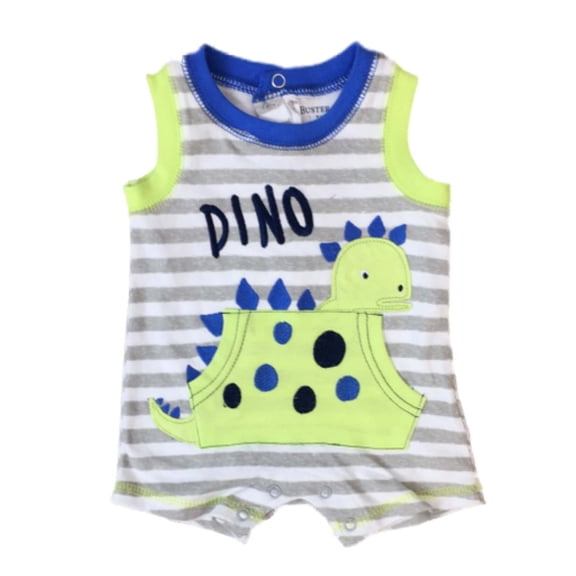 Infant Boys Dinosaur Bodysuit Baby Outfit Gray Stripe Dino Romper 0-3m