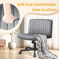 thumbnail image 5 of COOLHUT Office Chair Armless Criss Cross Legged Chair with Wheels, PU Leather Comfy Home Office Desk Chairs, Wide Seat Vanity Task Computer Chair, Gray, 5 of 16