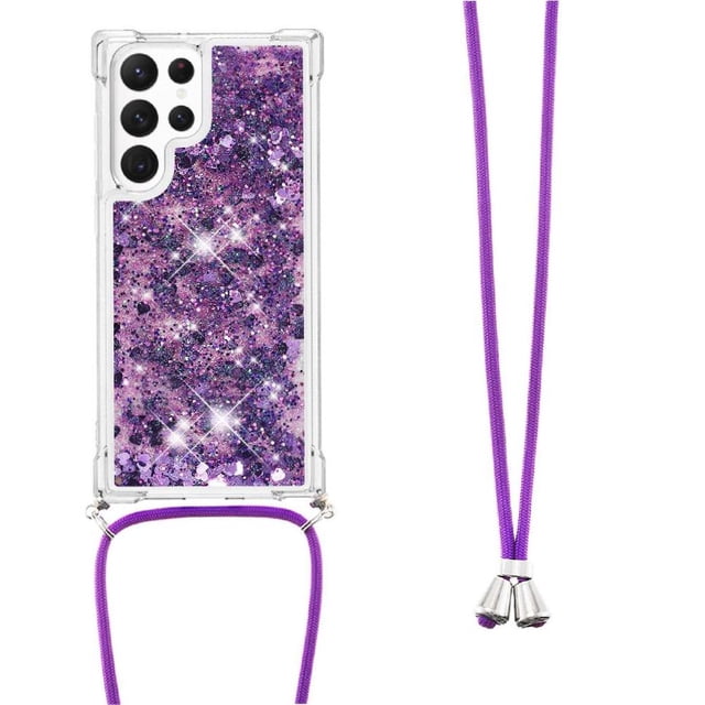 Funda FOXDOCK para Samsung Galaxy S21 Ultra con Cuerda Ajustable, Brillo Líquido, Protección Antigolpes y Lente – Ideal para Regalo