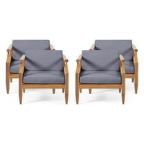 GDF Studio Bianca Outdoor Mid-Century Modern Acacia Wood Club Chair With Cushion, Set of 4, Teak and Dark Gray