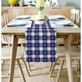 thumbnail image 6 of Table Runner Dresser Scarves 108 Inch Long,4th of July Buffalo Plaid Linen Dining Table Runners White Stars on Navy Blue Grid Tabletop Scarf for Wedding Holiday Party Kitchen, 6 of 7