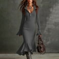 thumbnail image 2 of Ruimatai Women's Knit Dress Elegant Solid Color Half Zip Round Neck Flared Sleeve Fish Tail Maxi Sweater Dress for Casual Fashion, 2 of 8