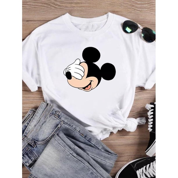 Disney Cartoon Clothing Casual Tee Shirt Mickey Mouse Women Holiday Summer Short Sleeve Print Fashion Graphic T-shirtsXXXL Gao Jinjia LED