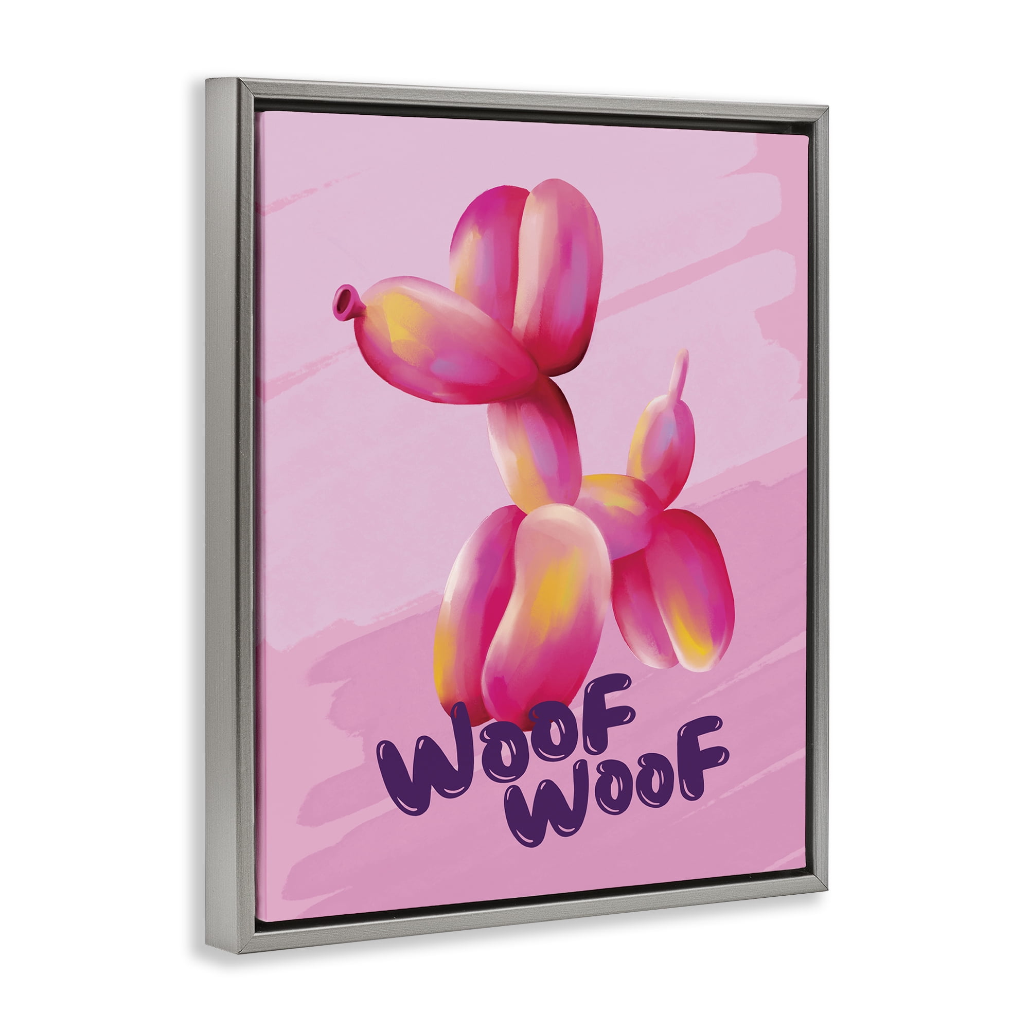 Stupell Industries Woof Balloon Dog Text & Numbers Painting Gray Floater Framed Canvas Art Print Wall Art, 17 x 21