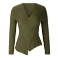 thumbnail image 4 of successthop Womens V Neck Knit Sweater Long Sleeve Tops Lightweight Pleated Trendy Pullover Outwear Solid Clothes Green, 4 of 5