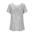 thumbnail image 4 of Rhuody Womens Spring Tops Round Neck T Shirt Withable And Shiny Sequined Short Sleeved T Shirt Paired With Solid Colored T Shirt Retro Clothes White M, 4 of 4