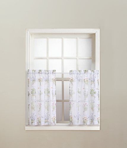No. 918 Evesgarden Semi-Sheer Rod Pocket Kitchen Curtain Tier Pair, 54"x24", White
