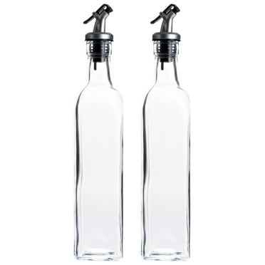 2-Pack Olive Oil and Vinegar Dispenser Set for Kitchen, Restaurant, Transparent Glass, Versatile for Use as a Syrup Dispenser, Salad Dressing Container (17oz/500ml)