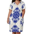 thumbnail image 3 of Blue Birds Floral White Pattern Summer Sundress for Curve Women Casual Pattern Plus Size V Neck Short Sleeve Loose Fit Oversize Dresses, 3 of 6