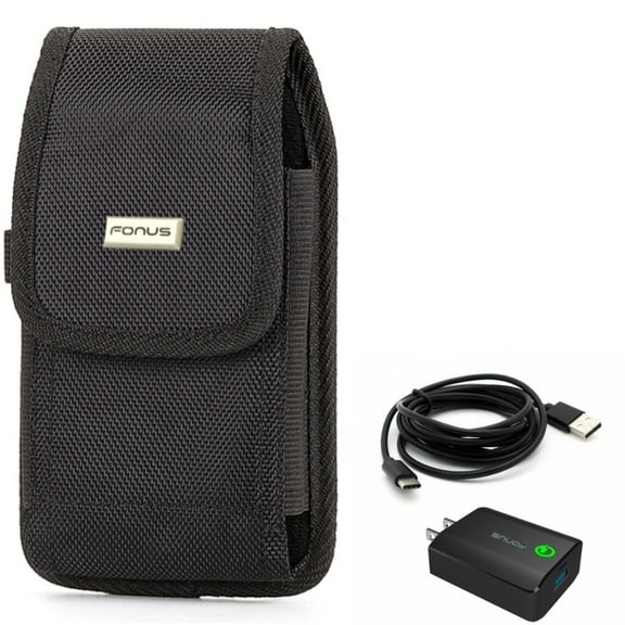 Home Charger + Case Belt Clip for Motorola One 5G Ace Phone - 18W Fast 6ft USB Cable Type-C Turbo Charge and  Rugged Holster Canvas Cover Combo for Motorola One 5G Ace