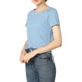 thumbnail image 4 of INSPIRE CHIC Women's Round Neck Short Raglan Sleeves Side Slit Chambray Blouse XS Light Blue, 4 of 7