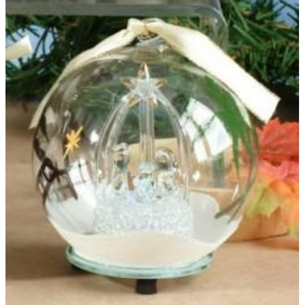 Christmas Light Up Glass Ornament Ball Nativity Scene