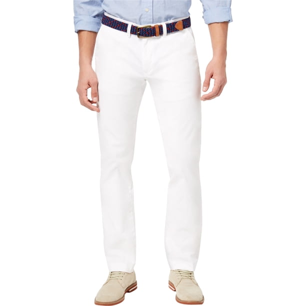 Tommy Hilfiger Mens Custom Casual Chino Pantalones, Blanco, 30W x 30L