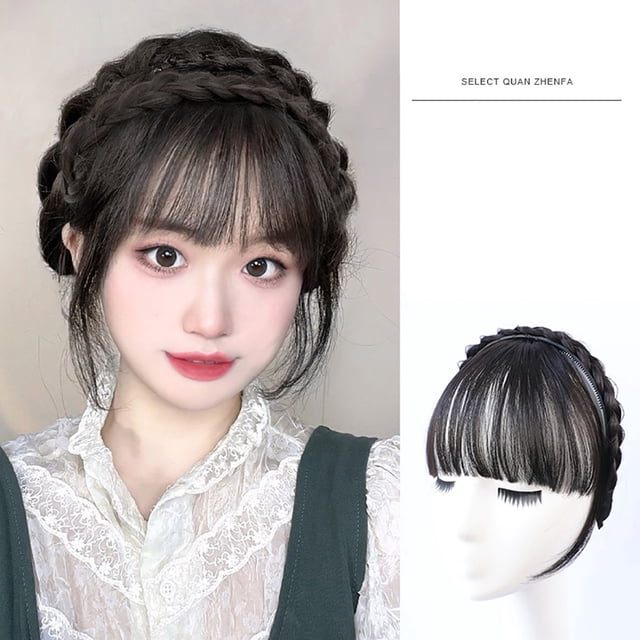 Diadema Trenzada Flequillo Sintético Extensión De Pelo Flecos Falsos Naturales Clip En Los Peluqueros Para Las Mujeres Invisible Natural