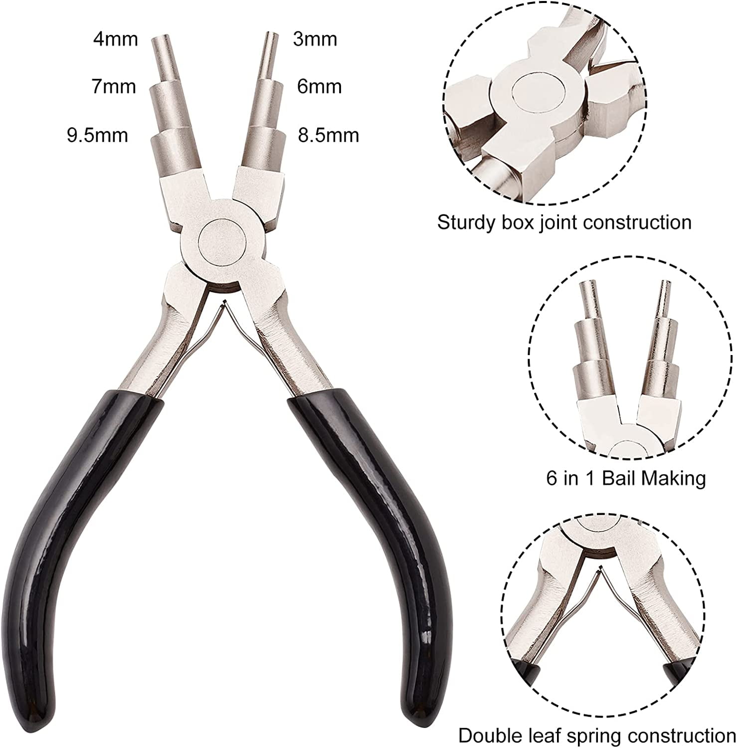 6-Step Multi-Size Wire Looping Forming Pliers Iron Wire Winding Rods Wire Looping Mandrel Wire Wrapping Tool Black 153~153.5x75.5~78.5x12mm