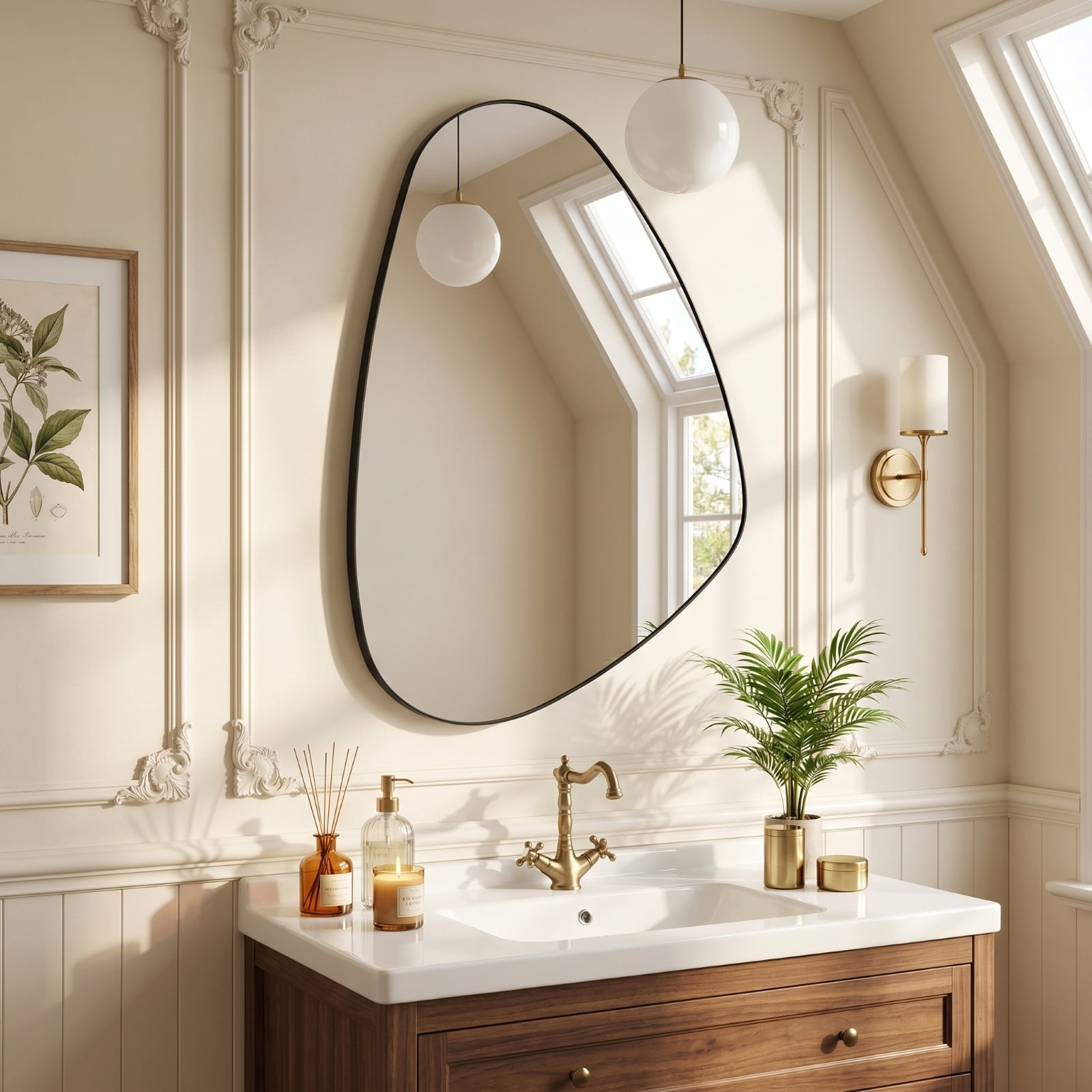 Gleamira 20"x30" Irregular Wall Mirror Asymmetrical Vanity Mirror Wall Decor Mirror, Black