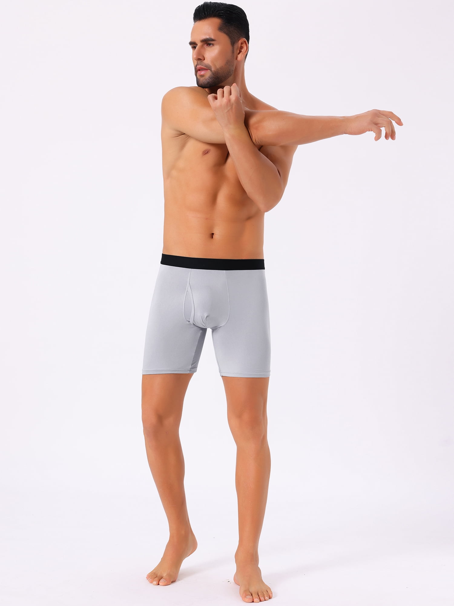 DARING DIVA Men's Lightweight Solid Color Soft Stretch Open-fly Boxer Briefs 28 Light Gray