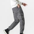 thumbnail image 3 of Men's Fashion Cargo Pants Elastic Waist Hip Hop Solid Color Relaxed Fit Trousers Work Casual Sports Cargo Pants, 3 of 7