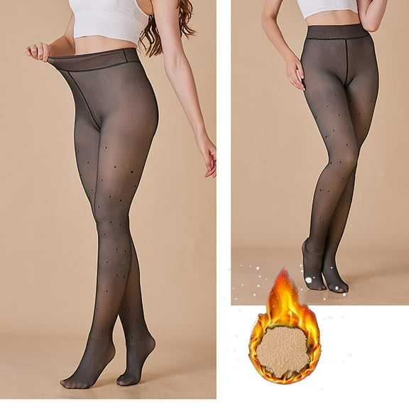 Sakmal Polka Dot Fleece Lined Black Tights Warm Pantyhose Winter Women's Tight
