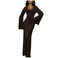 thumbnail image 2 of Blczomt Party Womens Holiday Dress Brown Plain Maxi Puff Sleeve Bodycon Sexy Birthday Square Neck Dress, 2 of 6