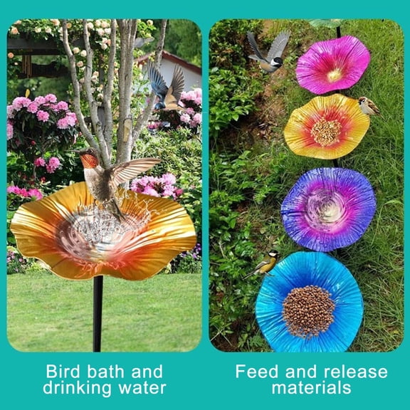 Bird Feeder Stand Bird Feeders for Outdoors Metal Bird Feeder Tray Bird Feeder Platform 10" Blue Metal Flower Bird Bath And Feeder for Outdoor Garden Yard Patio Lawn Decoration And Bird Watching
