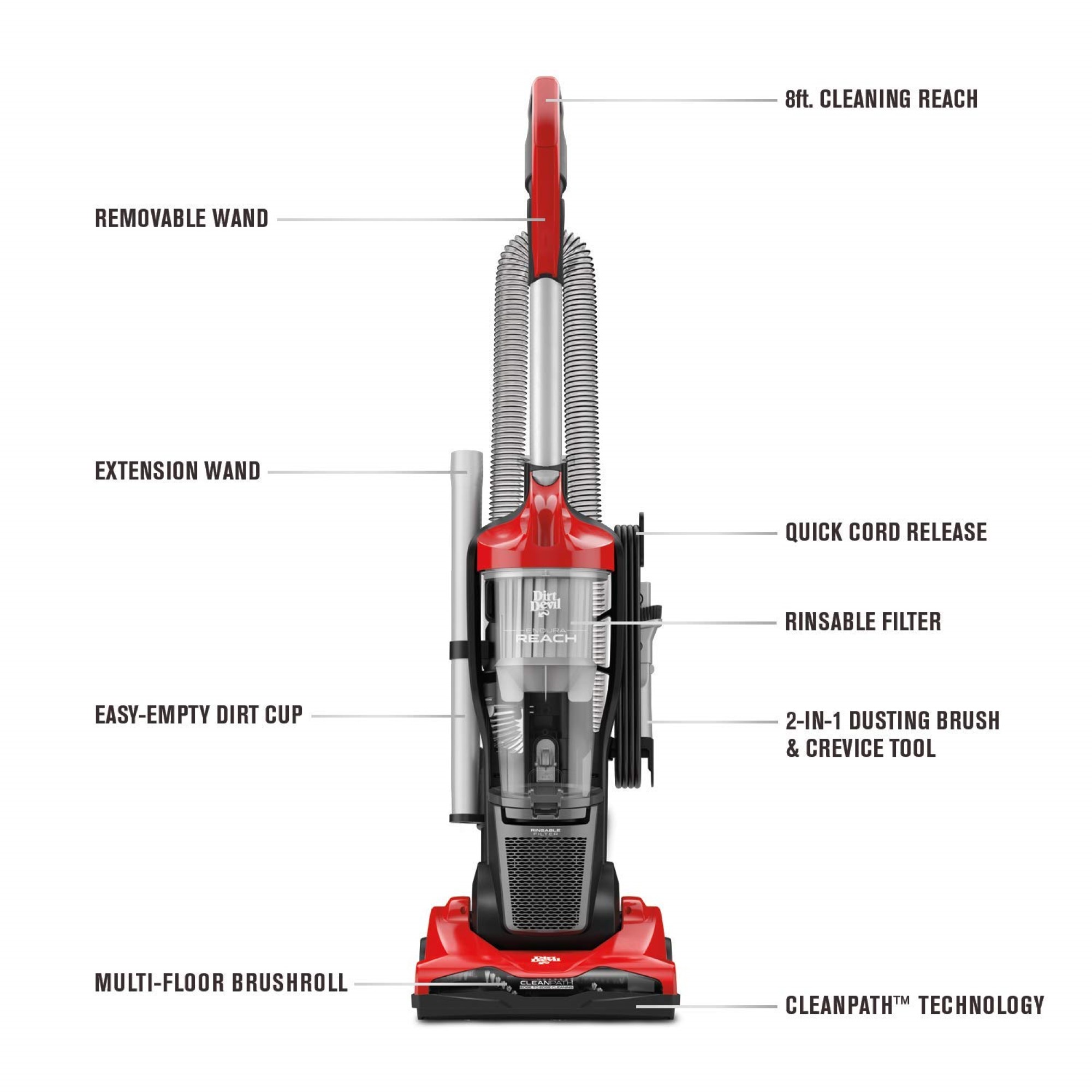 Dirt Devil Endura Reach Compact Upright Vacuum Cleaner, UD20124 - image 4 of 11