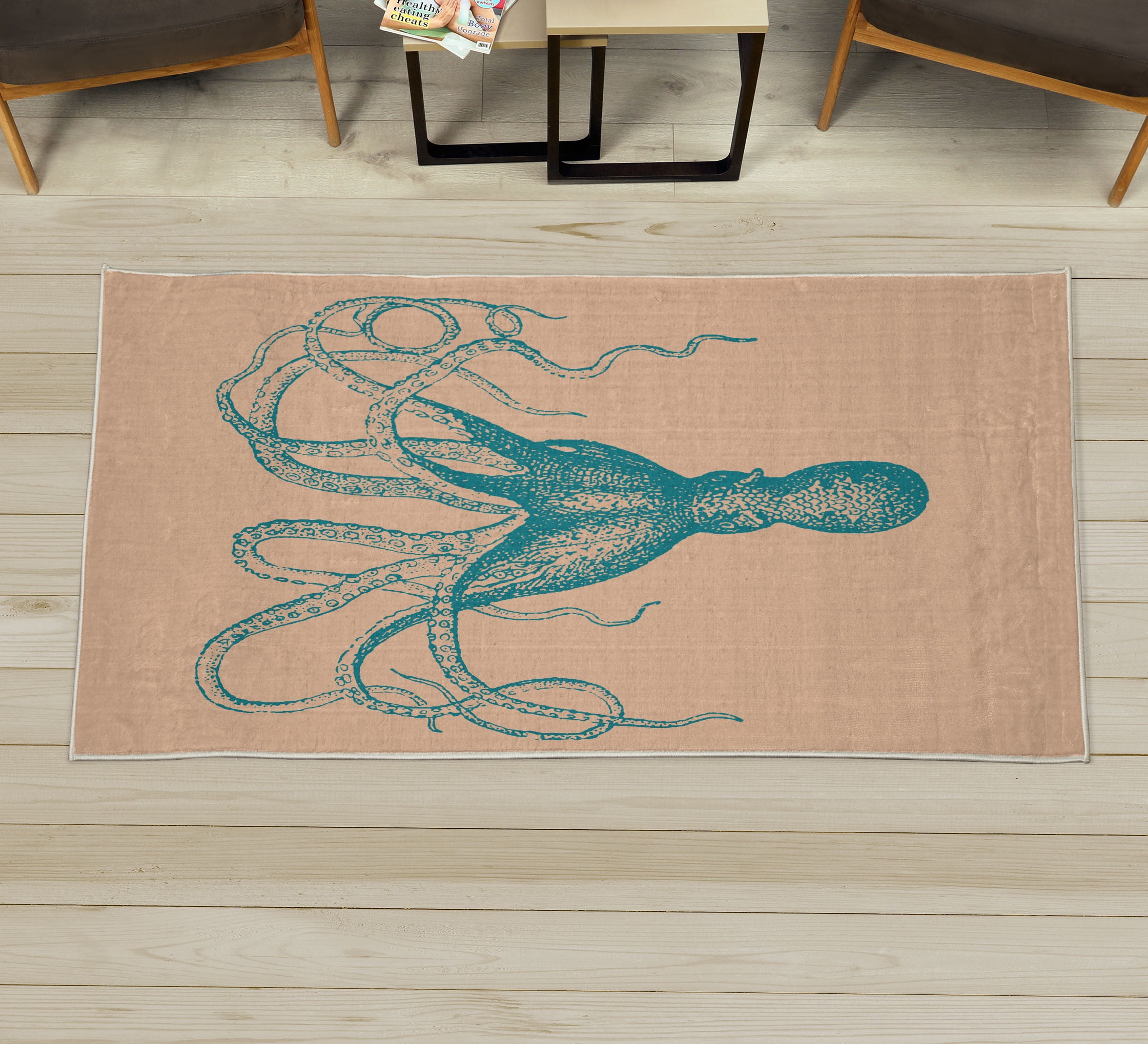 Octopus Decorative Rug, Monochrome Marine Animal Tentacles in Sketch ...