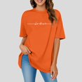 thumbnail image 2 of JIRNDf Hauts pour Femmes Tendance d'Été T-Shirts Surdimensionnés à Imprimé de Lettres Col Rond Manches Courtes Manches Courtes Décontracté Ample Sport Décontracté Uni Adolescentes Jolis T-Shirts Graphiques pour Femmes Chemises Orange m, 2 of 4